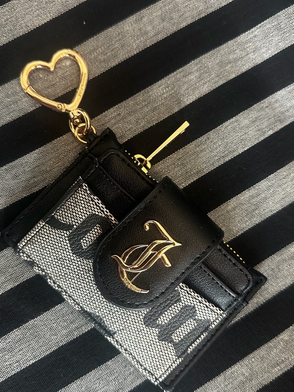 Juicy Couture Black and Gray Heart Keyring Card Holder Wallet